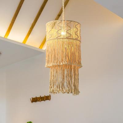 China Small fresh pastoral bedroom modern art dining room cotton yarn rope creative hand - woven boho lamp chandelier for sale