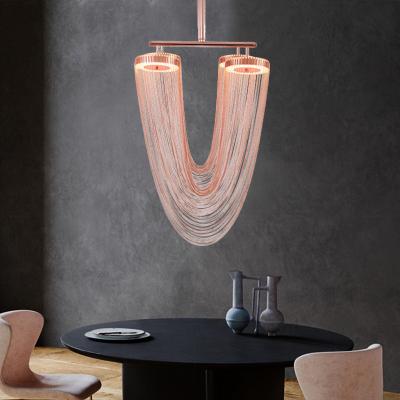 China Originality Modern Artistic Rose Gold Aluminum Customization Tassel Chain Chandelier for sale