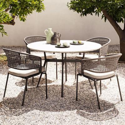 China Wholesale waterproof rattan restaurant round dining table with turntable and cheap banquet chairs for sale