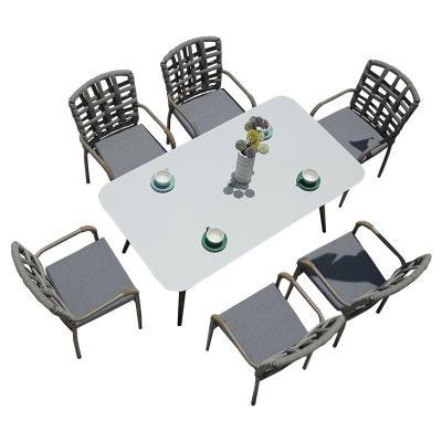 China Garden Waterproof Popular Outdoor Rattan Table Wicker Chinese Dining Table and Chair Furniture Set for sale