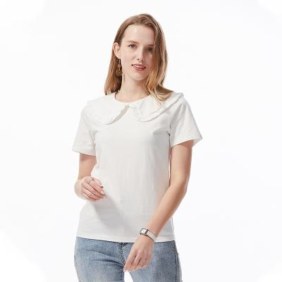 China Hot Selling White Collar Women's Butterfly Plain Breathable T-Shirt for sale