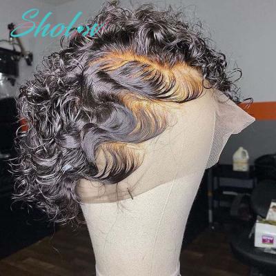 China Curly Finger Wave Pixie Cut Short Human Hair Wig For Black Women, Brazilian Virgin Cuticle Aligned Natural Hair Wavy Wig Color 1B for sale