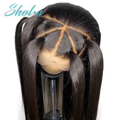 China Virgin Peruvian Raw Silky Straight Hair HD Transparent Lace Frontal Wig Sholov Wave Closure Wig Pre Plucked Swiss Lace Front Wig For Black Women for sale