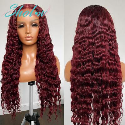 China Silky Straight Red Deep Wave 99J Lace Front Human Hair Wigs Baby Hair Straight Human Hair Lace Front Wig Colored Raw Aligend Cuticle Wigs With for sale