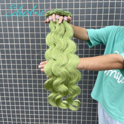 China Brazilian Straight Body Wave Hair Weaves 3/4 Bundle With Closure Green Color 10-30 Inch Remy Human Hair Bundles With Closure for sale