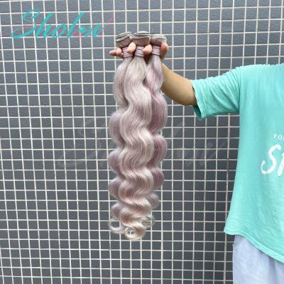 China Ombre Gray Silky Straight Human Hair Brazilian Virgin Human Hair Wave Weave Extension Gray Bundles Black Roots Gray for sale