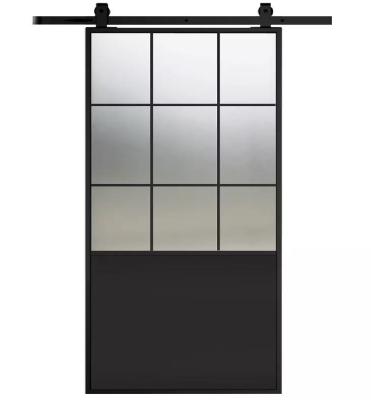 China Sliding Door Black French Steel Framed Glass Sliding Door Metal With Hardware Kit for sale