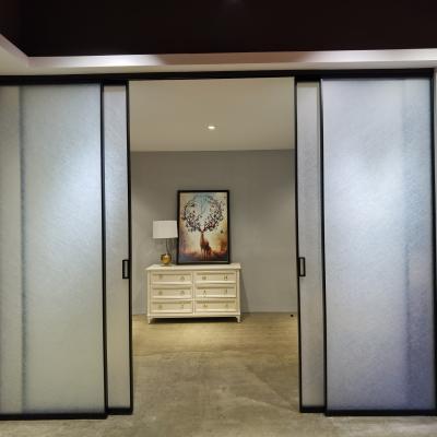 China Single Bypass Double Sliding Metal Framed Glass Doors , Glass Door With Aluminum And Steel Frame for sale