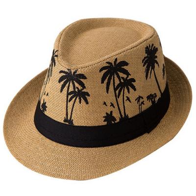 China Dobby Summer Hawaii Coconut Tree Vacation Beach Fedora Sun Hat for sale