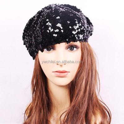 China Plush Womens Fashion Fun Sparkle Sequins Sparkle Stretch Beret for sale