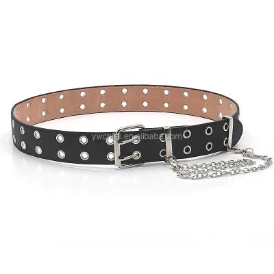 China PU leather punk aesthetic belt double ALLOY grommet belt for women jeans 2 hole belts for sale