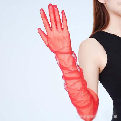 China Women Semi Sheer Fingerless Tulle Gloves Long Wedding Bridal Gloves for sale