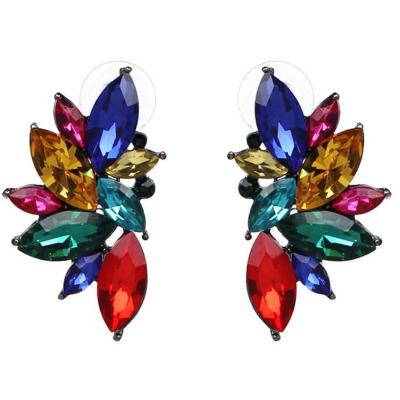 China Colorful Blue Black BOHEMIA Crystal Angel Wings Flower Cluster Stud Earrings for sale