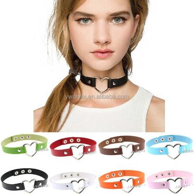 China Girl Acrylic Punk Faux Gothic Women's Heart Rivet Buckle Collar Leather Scarf for sale