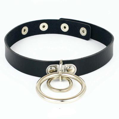 China Hiphop Double PU Leather Punk Rock Gothic O Ring Spike Rivets Choker Collar Necklace for sale