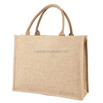 China Personalized Large Handled Name Burlap Tote Bridesmaid Gift Wedding Favor Shopping Bag for sale