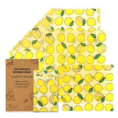 China Eco-Friendly In Stock Lemon Design 3 Pack Food Wrapping Beeswax Food Wraps for sale