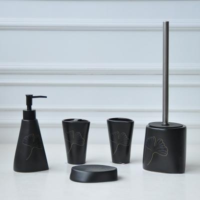 China JIA SHUN Home Decor Modern Triangle Shape Matte Black Ceramic Bathroom Accessories Set for sale