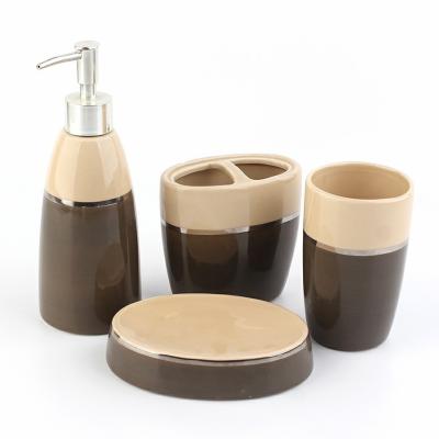 China JIA SHUN Sustainable 4 Pieces Yellow And Brown Ceramic Hotel Bathroom Accessories Set JS10362D for sale