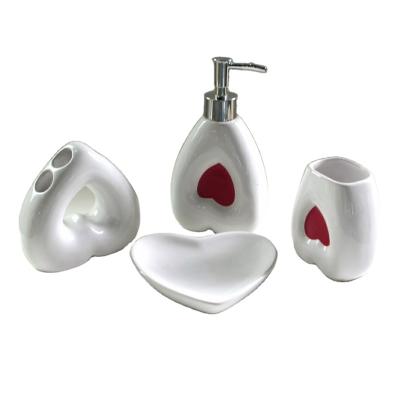 China JIA SHUN Beautiful Gift White Heart viable form the ceramic bathroom accessories decorative set for sale