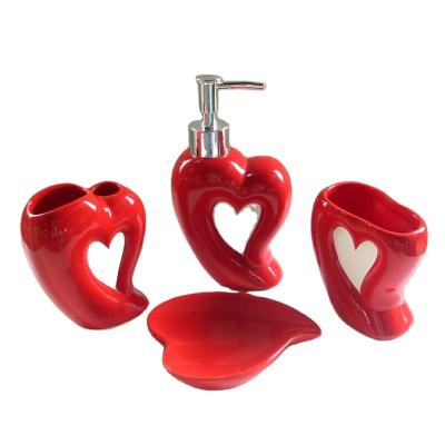 China JIA SHUN Hotel Red Heart Shape Viable Ceramic Bathroom Accessories Decorative Set for sale