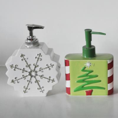 China JIASHUN Christmas Snowflake Ceramic Liquid Soap Dispensers Traditional Bathroom Product Decorations for sale