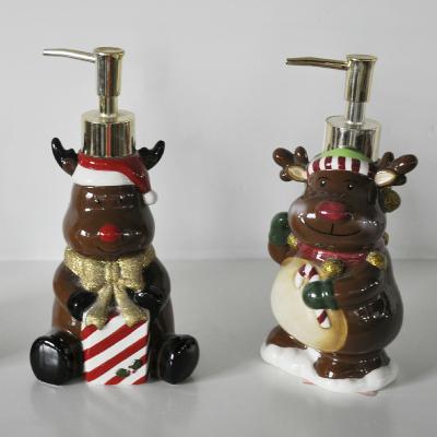 China Traditional Christmas Decorations Ceramic JIASHUN Deer Liquid Soap Dispensers for sale