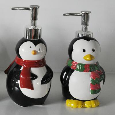 China Traditional Christmas Decorations JIASHUN Penguins Ceramic Liquid Soap Dispensers for sale