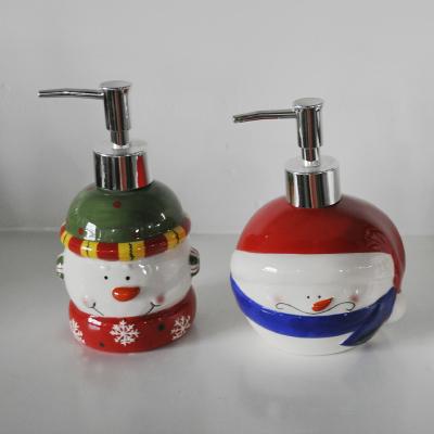 China Traditional Christmas Decorations JIASHUN Snowman Ceramic Liquid Soap Dispensers for sale