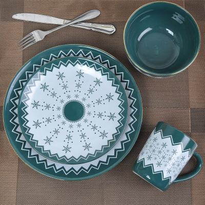 China Wholesale Stocked JIASHUN Luxury 16 Piece Green Ceramic Gold Rim Dinnerware Set Modern Design for sale