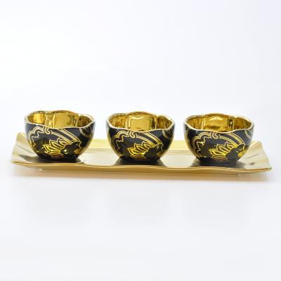 China Sustainable Style Western Aulic Black And Gold Luxury Ceramic Dinnerware Sets Ceramic Chinese Bowl Set for sale