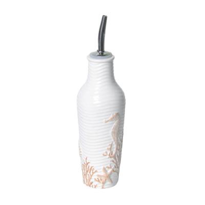 China Hotel Viable Kitchenware Home Beige Ceramic JIA SHUN Orange Seashell Emboss Oil Vinegar Soy Sauce Bottle for sale