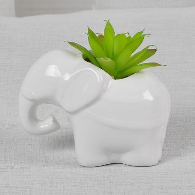 China Modern JIA SHUN MIni Animal Shape Ceramic Flower Pots Planters With Plastic Plants for sale