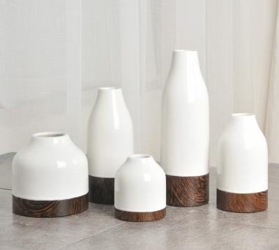 China JIA SHUN transitional 5pcs set simple modern home decoration style water transfer white ceramic wood grain flower vase for sale