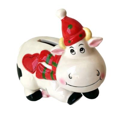 China Pretty Painting JIA SHUN Ceramic Cow Animal Painting Money Boxes Gift For Kids for sale