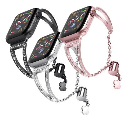 China 2022 Luxury Women Diamond For Apple Watch Bands Metal Strap For Apple Band Stainless Steel For Apple Watch Series 7 Band BS-BG-PGZJKGJS for sale