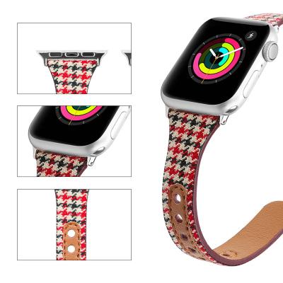 China 38/40/41mm 42/44/45mm Street Fashion Houndstooth Apple Ladies Watch Leather Strap for iwatch 1/2/3/4/5/6/7/SE BD-BG-QNG for sale