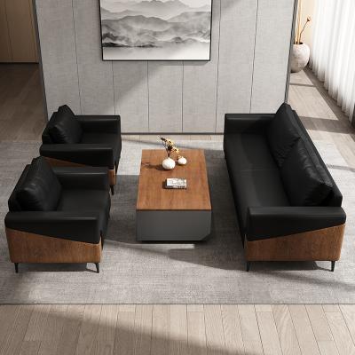 China Modular Company Business Reception Room Simple Leisure Office Sofa Design And Coffee Table Leather Combination for sale