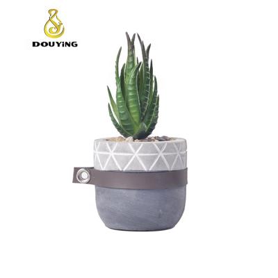 China Simply Mini Cement Flower Pot With Artificial Plant For Desktop Decoration for sale