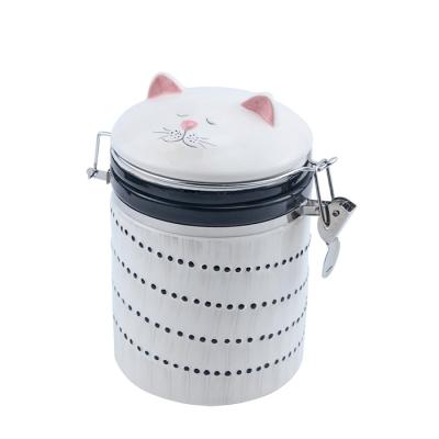 China China Manufacturer Viable Cylindrical Cat Ceramic Animal Shaped Canister For Food for sale