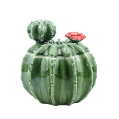 China Viable new design ceramic cactus cookie and candy jar and storage jar for wholesale for sale