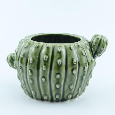 China New Design CLASSIC Green Large Ceramic Cactus Flower Pot For Home Decoration for sale