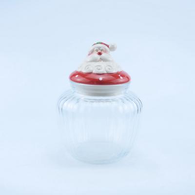 China Sustainable Wholesale Christmas Honey Glass Jar With Ceramic Lid for sale