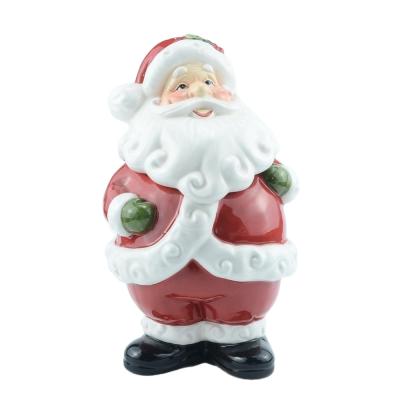 China Sustainable Christmas Santa Claus Design Colored Cookie Ceramic Storage Jar For Home Decoration for sale