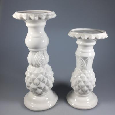 China Home Decoration Pineapple Shaped White Ceramic Candlestick Candle Holder for sale