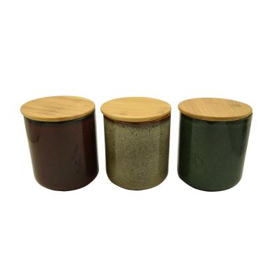 China Morden High Quality Wholesale Cheap Popular Empty Ceramic Candle Jar With Bamboo Lid For Making Candles for sale