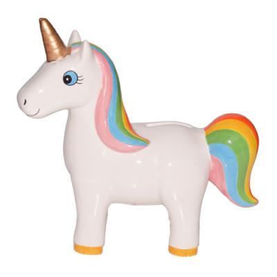 China Various Shapes Custom Shape Unicorn Cheap Funny Decorative Ceramic Gift Piggy Bank for sale