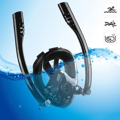 China Wholesale Double Tube Full Face Snorkel Mask 180 Degree Double Tube Scuba Diving Mask Full Face Scuba Diving Mask With Newest Breathing System for sale