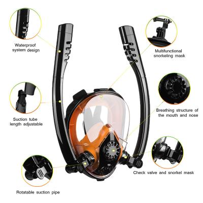 China Double Tube Full Face Snorkel Mask Full Face Diving Mask Made Of Silicone With Camera Mount Detachable Snorkeling Mask Anti Leak for sale