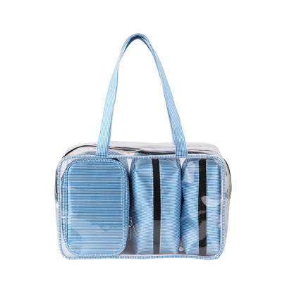 China Fashion Travel Luggage Pouch Custom Clear Transparent Makeup Bag Vanity Bag 4 Pieces PVC Clear Cosmetic Bag Set for sale